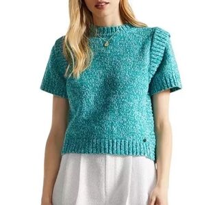 Ted Baker Teal Aisana Knit Top Sweater Short Sleeve